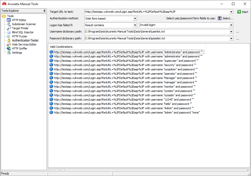 Acunetix Manual Tools Authentication Tester