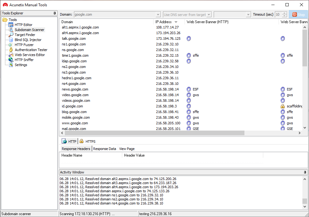Acunetix Manual Tools Subdomain Scanner